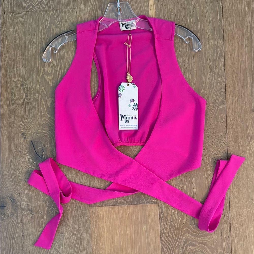 Show Me Your MuMu Pink Crop Tie Front Tank Top